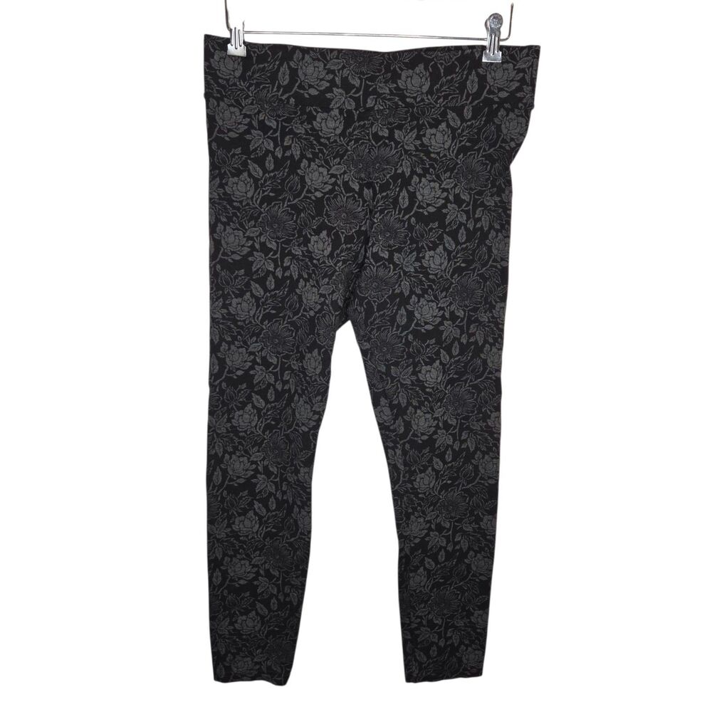 LOFT Outlet Floral Leggings NWOT Medium Gray Black Botanical High Rise Stretch